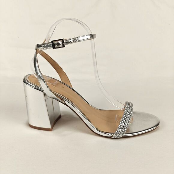 Jewel Badgley Mischka Suri Silver Metallic Block Heel Sandal Size 10 Party Comfy - Picture 3 of 10
